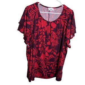 Fyve Blouse Women's 3X Floral Short Sleeve Round Neck Printed Casual Shirt Top